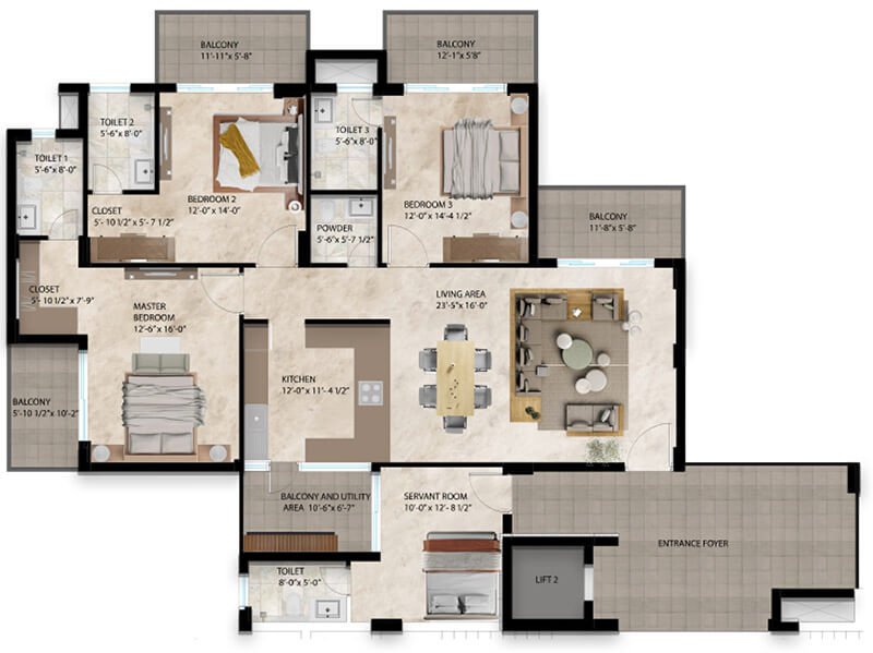 Riverdale Aerovista - Melody of Life - 3+1 BHK - Floor Plan